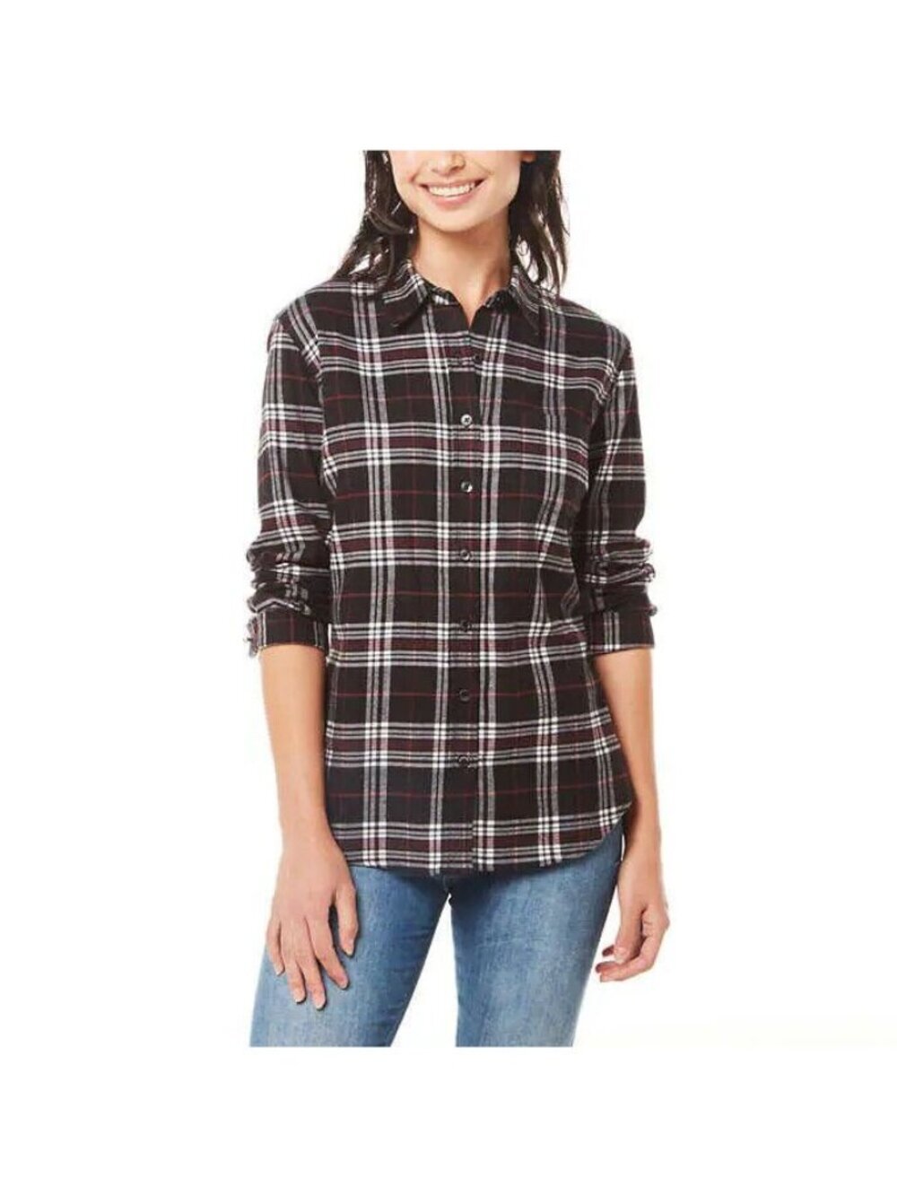 Weatherproof  Black Plaid Long-Sleeve Button-Down Shirt Cottage Western Medium